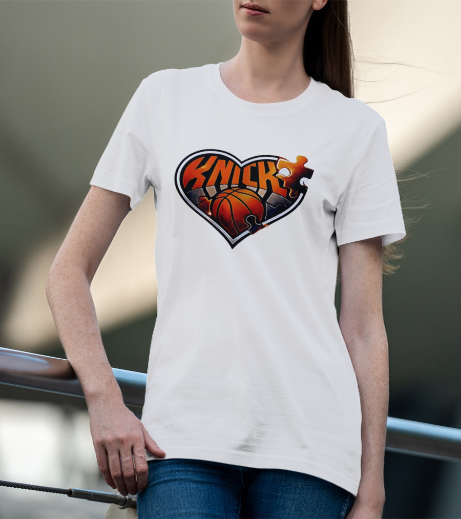 New York Knicks Puzzle Basketball Heart T-Shirt