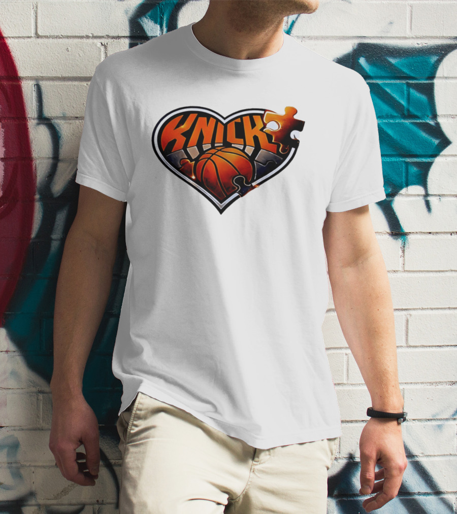 New York Knicks Puzzle Basketball Heart T-Shirt