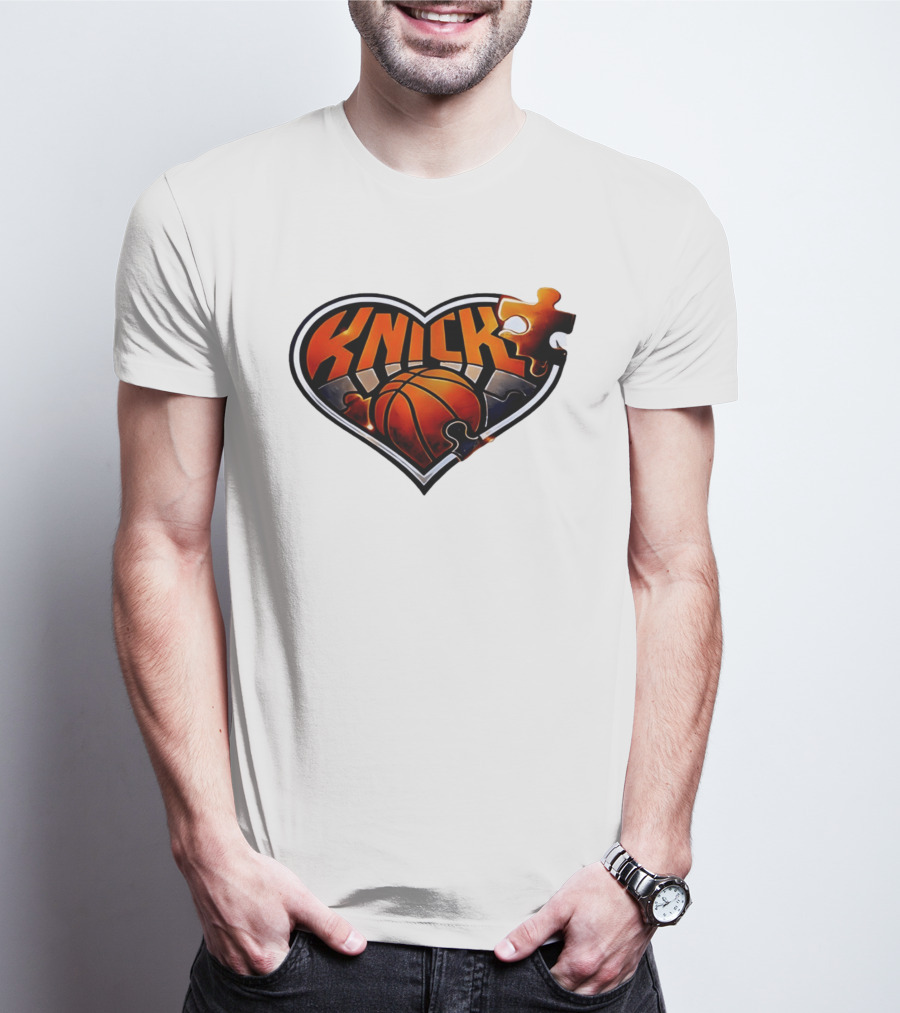 New York Knicks Puzzle Basketball Heart T-Shirt