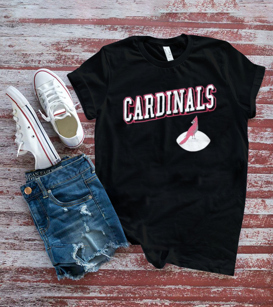 Arizona Cardinals Black Text With Cardinal On Football T-Shirt