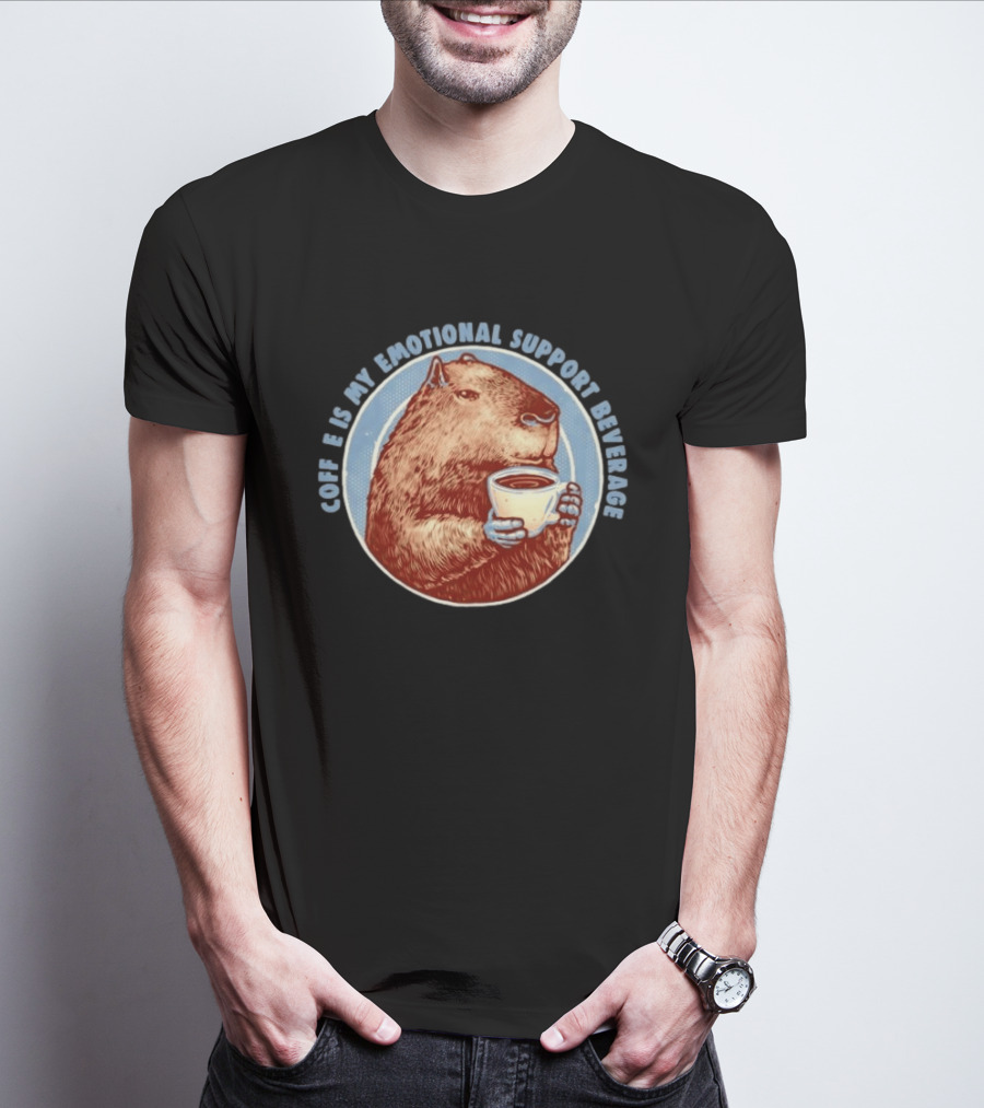 Capybara Coffee Is My Emotional Support Beverage Retro Style Animal Lovers T-Shirt