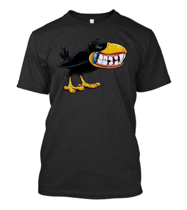 Crow With Huge Teeth Cartoon Blue Phone Green T-Shirt