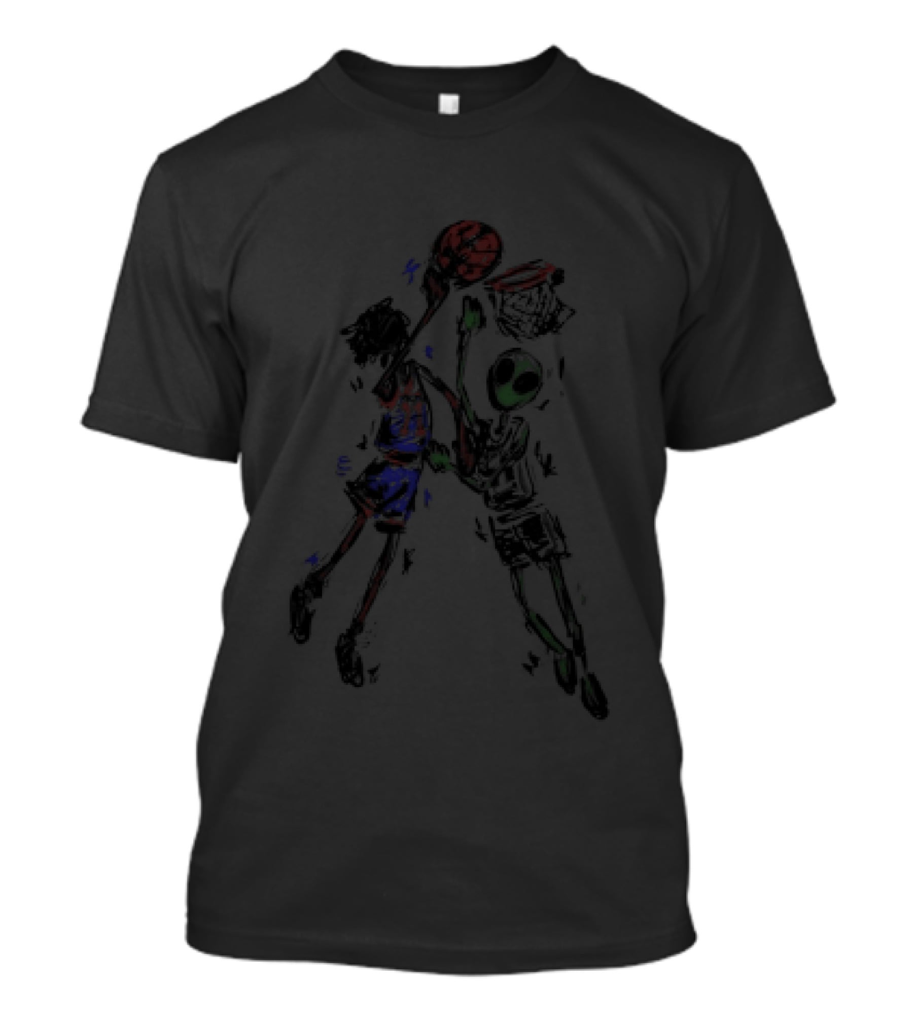 Dunking Basketball Player Vs Alien NBA Sketch Duel T-Shirt