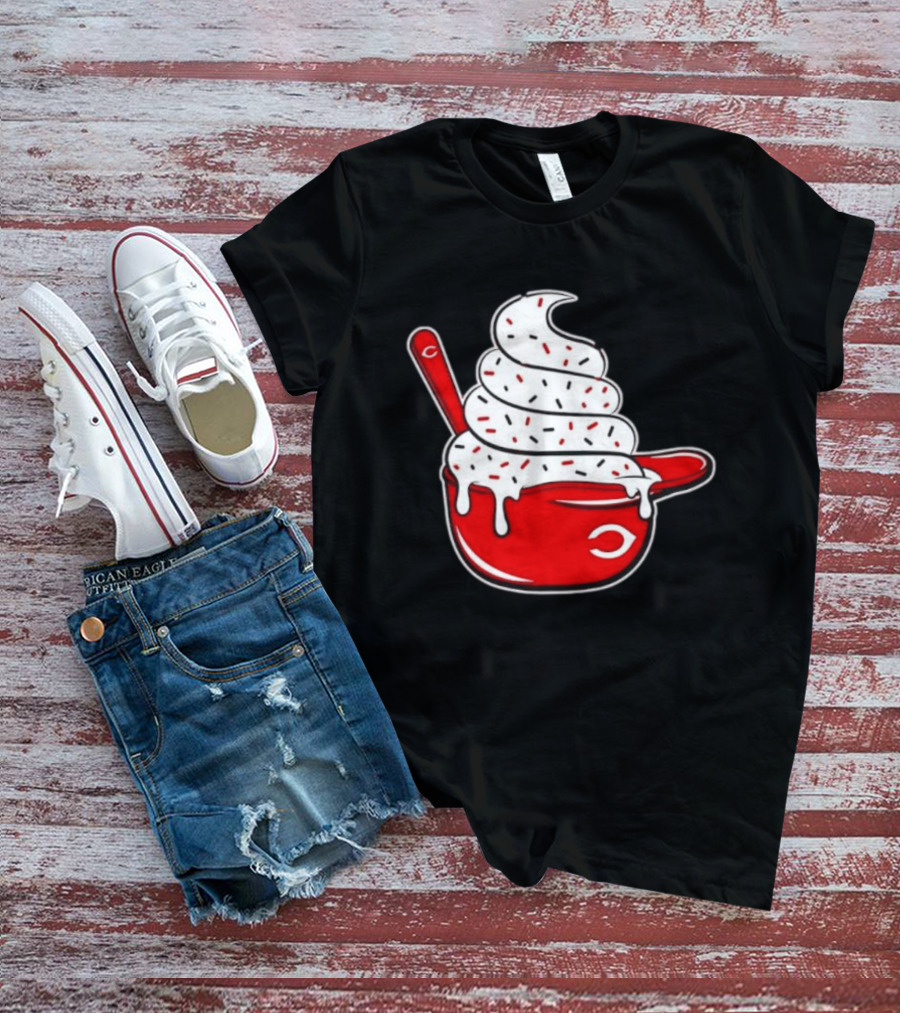 Cincinnati Reds Ice Cream Helmet With Sprinkles And Spoon T-Shirt