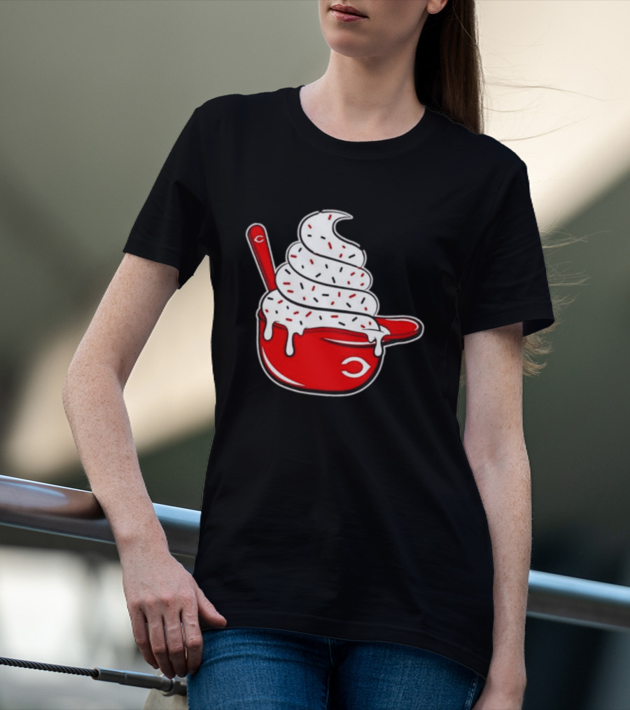 Cincinnati Reds Ice Cream Helmet With Sprinkles And Spoon T-Shirt