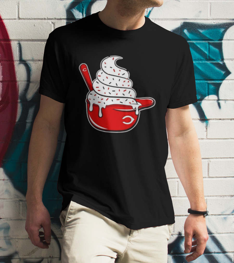 Cincinnati Reds Ice Cream Helmet With Sprinkles And Spoon T-Shirt