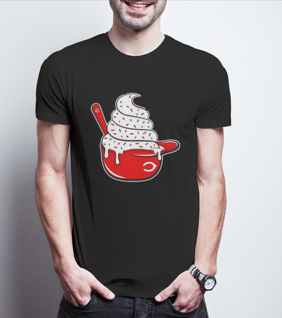 Cincinnati Reds Ice Cream Helmet With Sprinkles And Spoon T-Shirt