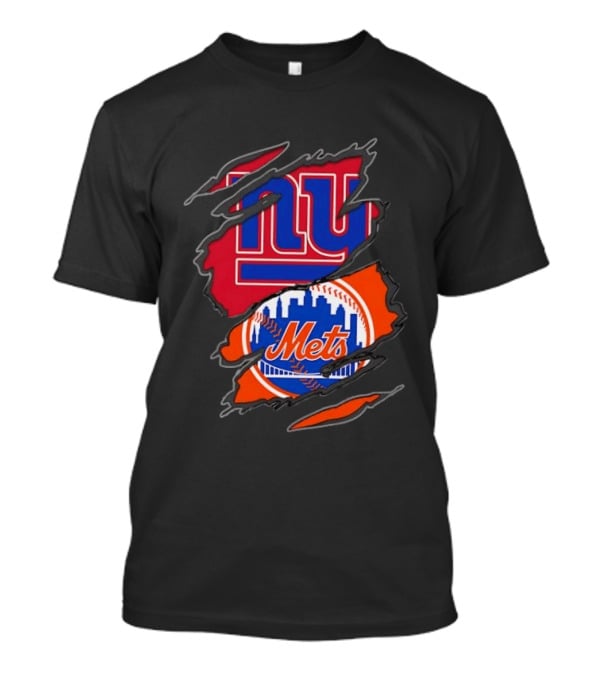 New York Giants New York Mets Ripped Reveal Football Baseball T-Shirt