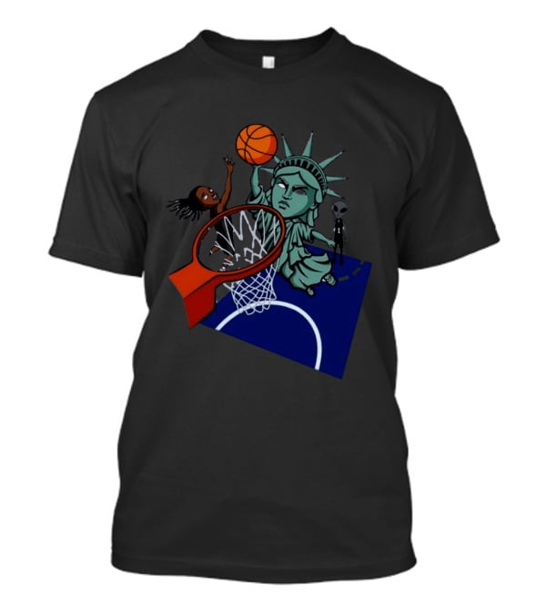 Statue Of Liberty Basketball Dunk With Alien And Athlete Joe Maracic T-Shirt