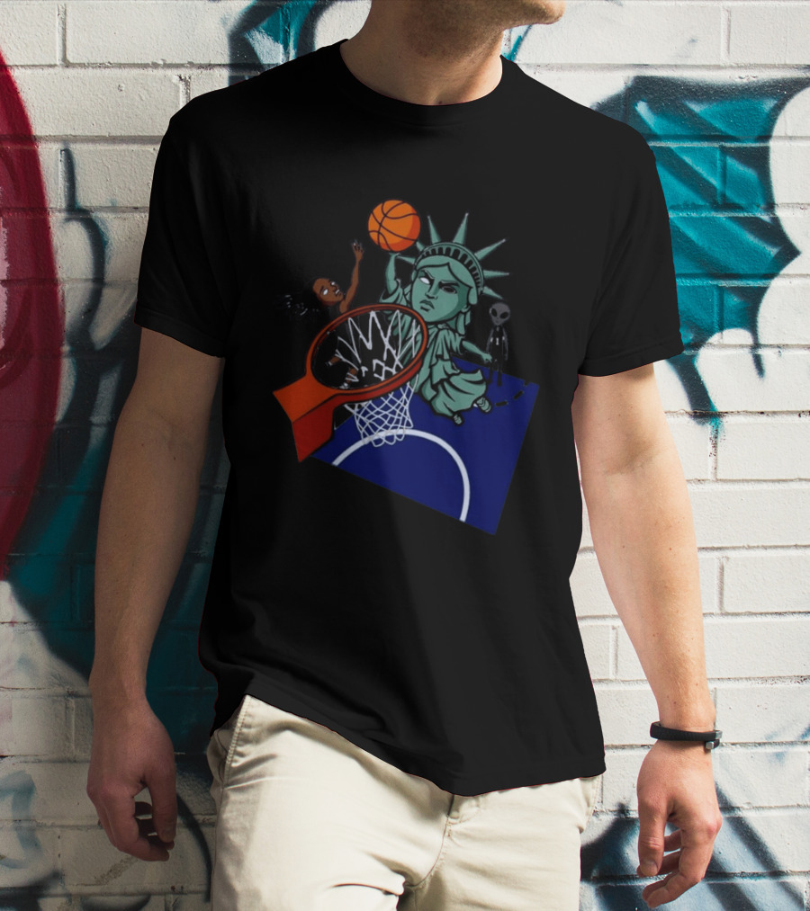 Statue Of Liberty Basketball Dunk With Alien And Athlete Joe Maracic T-Shirt
