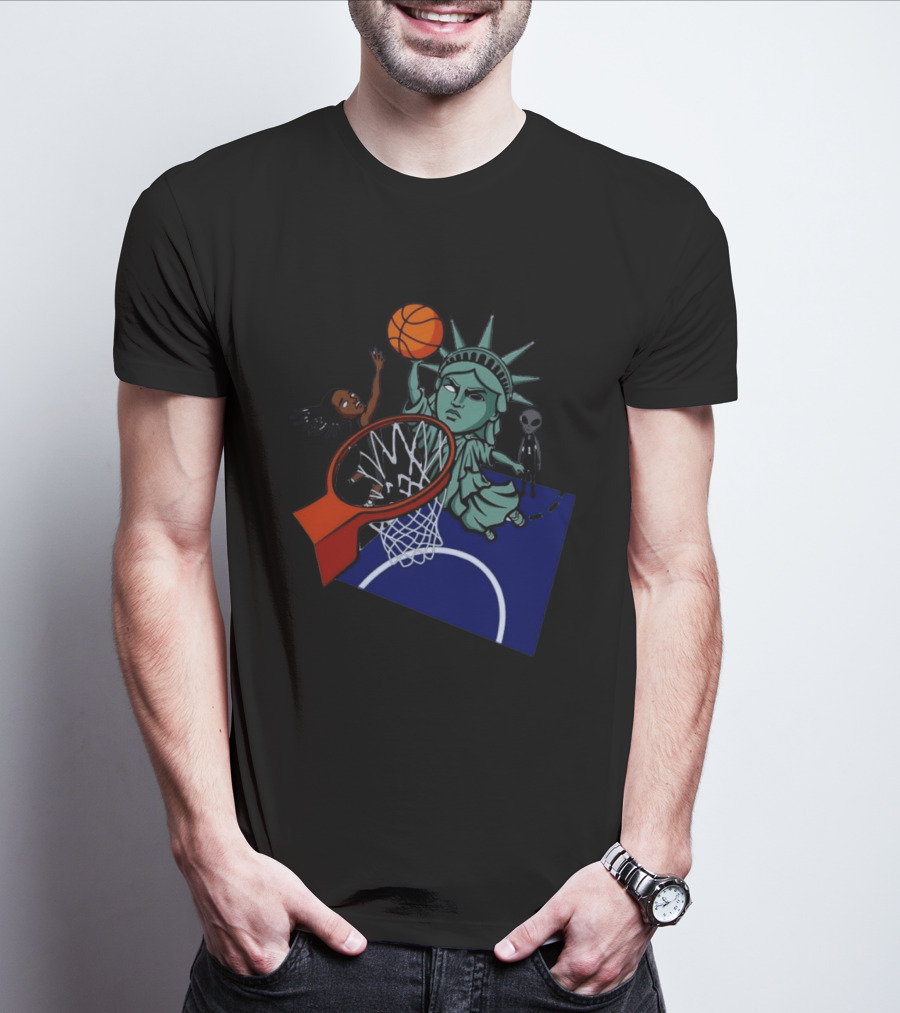 Statue Of Liberty Basketball Dunk With Alien And Athlete Joe Maracic T-Shirt