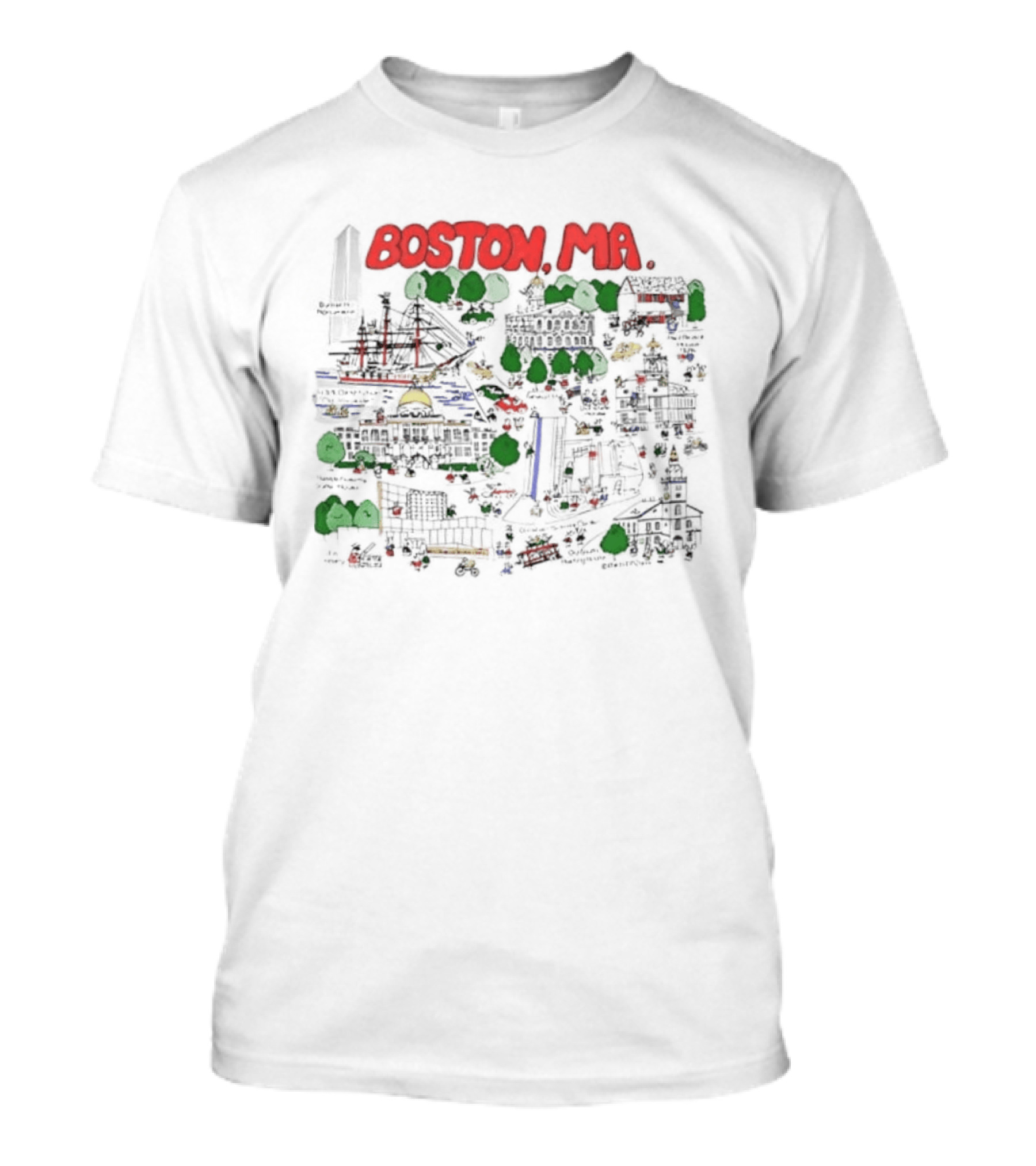 Boston MA Map Bunker Hill Monument USS Constitution State House T-Shirt