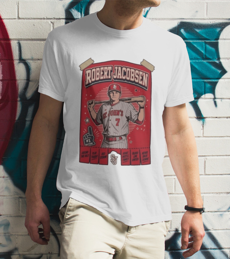 Robert Jacobsen St John's 7 Red Storm Defend The Hill Play Tough Blood Line United T-Shirt