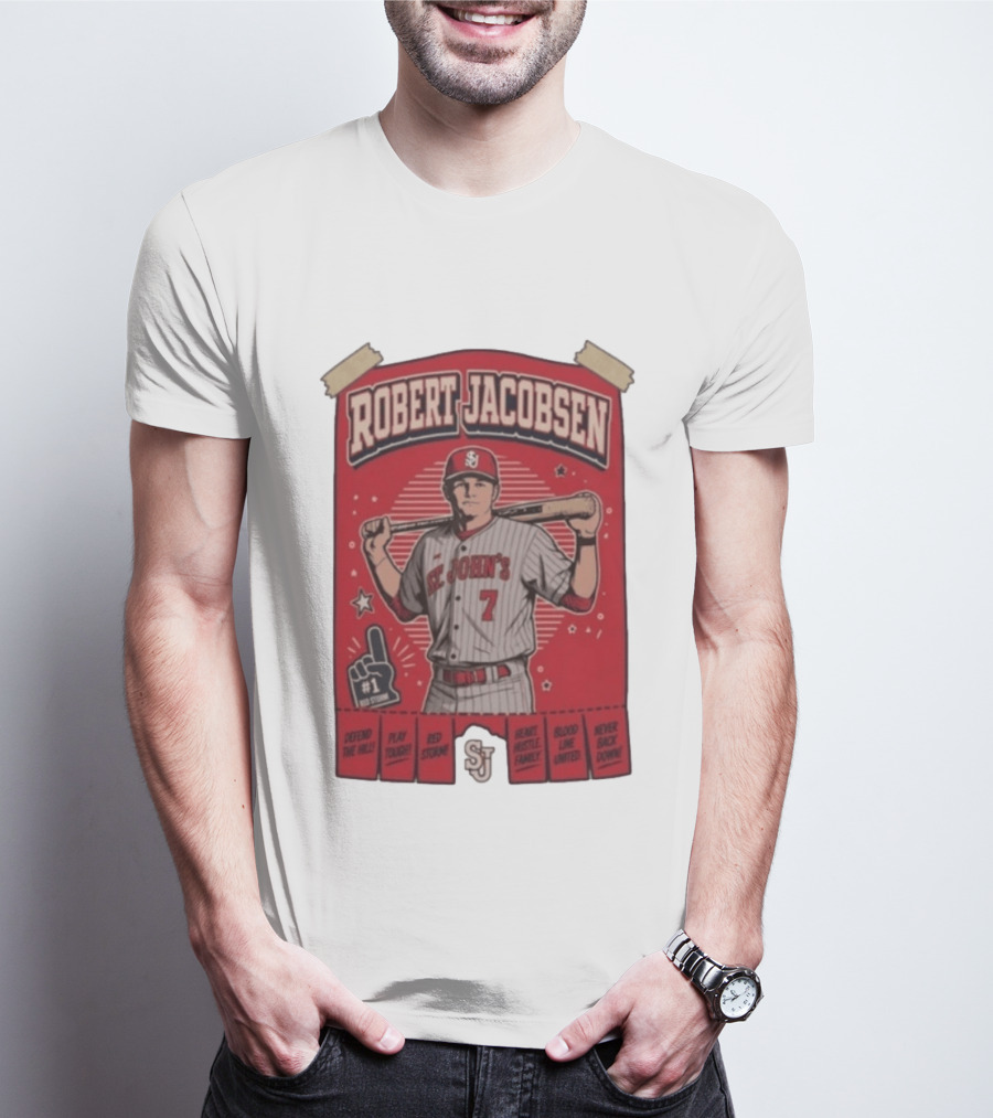 Robert Jacobsen St John's 7 Red Storm Defend The Hill Play Tough Blood Line United T-Shirt