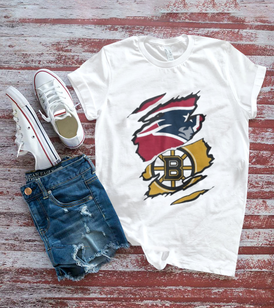 New England Patriots Boston Bruins Beneath The Surface Team Crossover Heritage T-Shirt