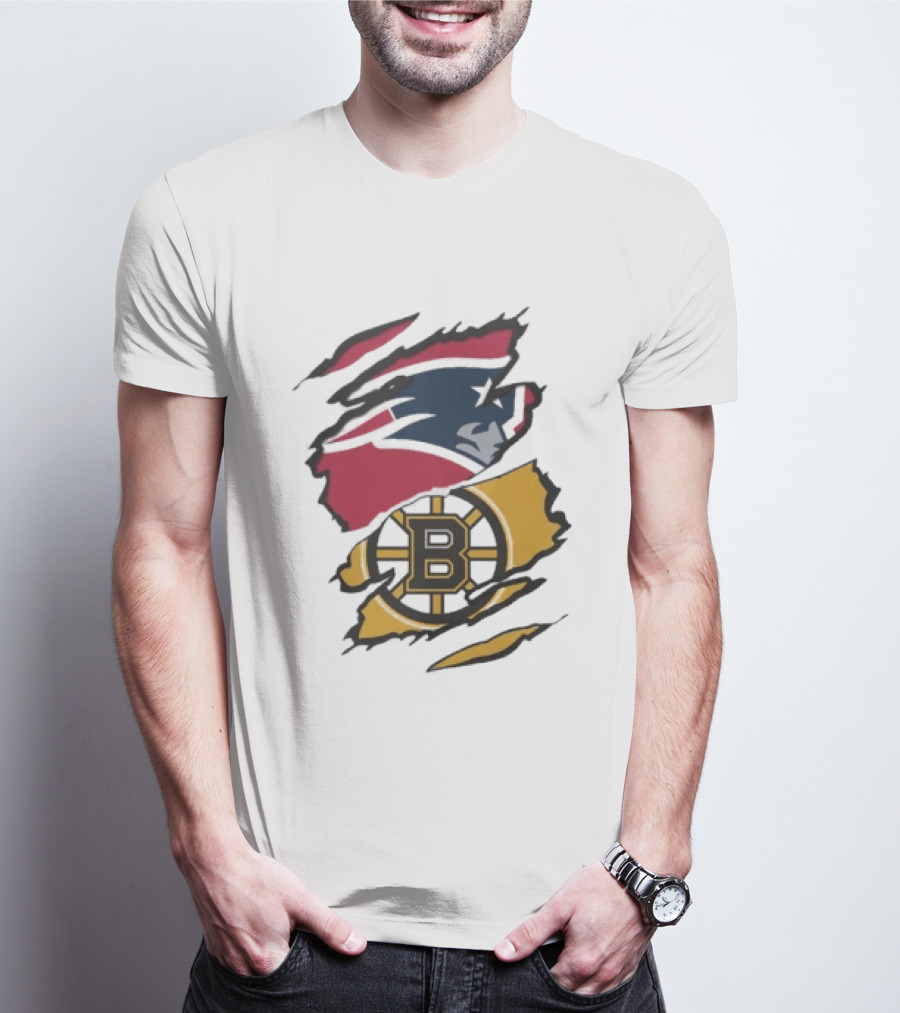 New England Patriots Boston Bruins Beneath The Surface Team Crossover Heritage T-Shirt