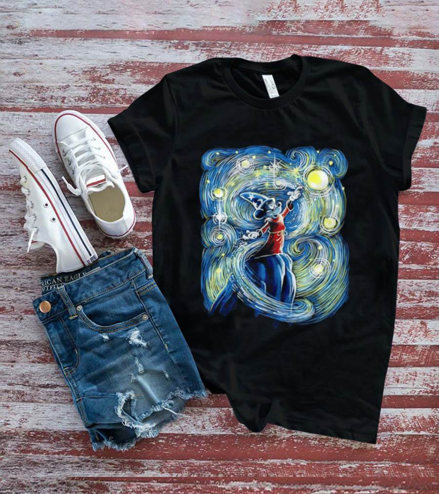 Sorcerer Mickey Mouse Fantasia Starry Night Whirlwind Stars T-Shirt