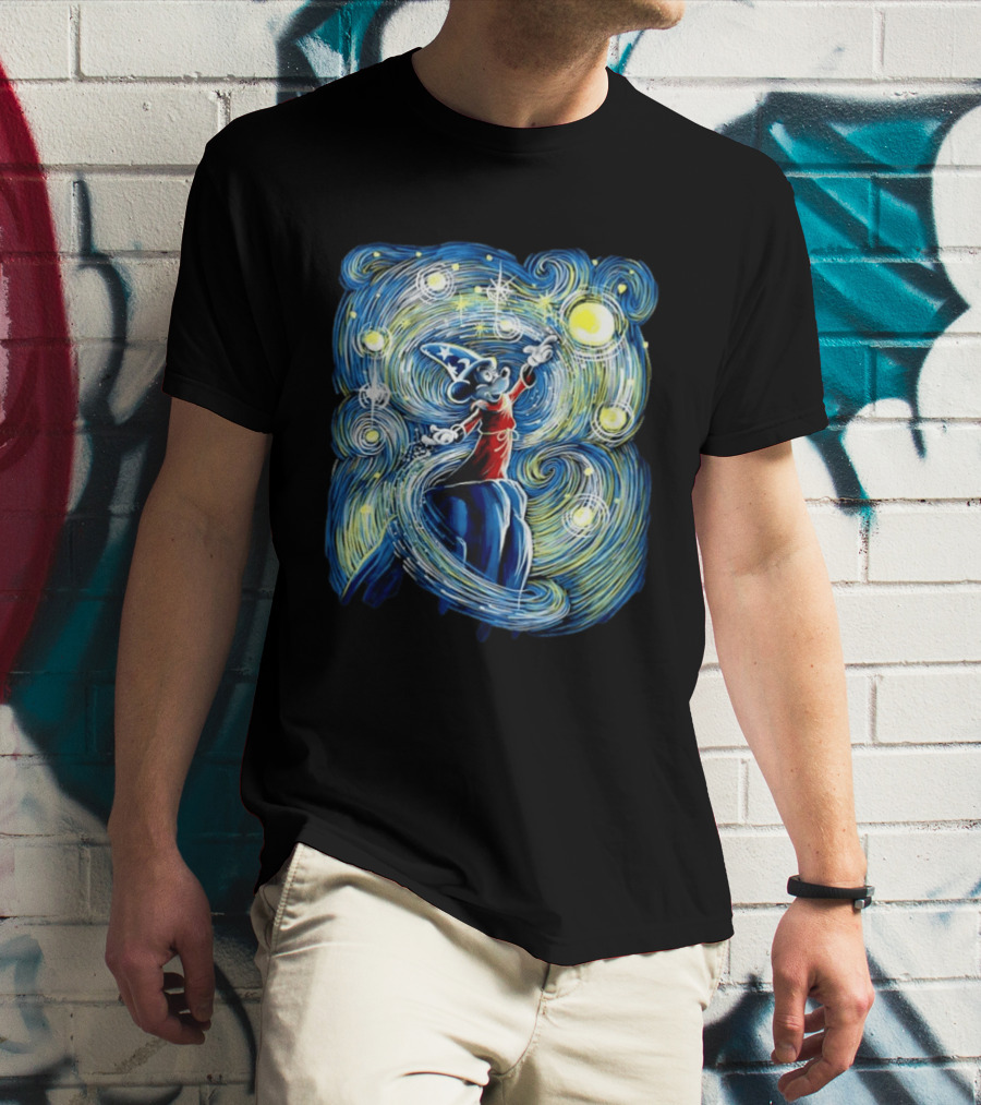 Sorcerer Mickey Mouse Fantasia Starry Night Whirlwind Stars T-Shirt