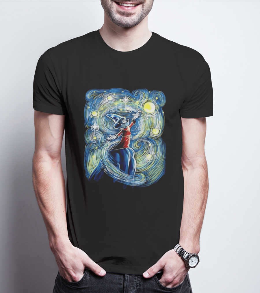Sorcerer Mickey Mouse Fantasia Starry Night Whirlwind Stars T-Shirt