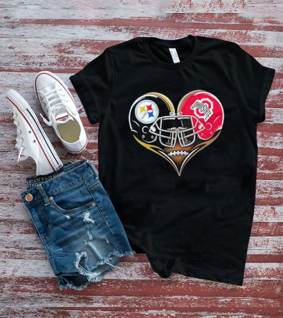 Steelers Ohio State Buckeyes Heart Helmet Fan Love T-Shirt