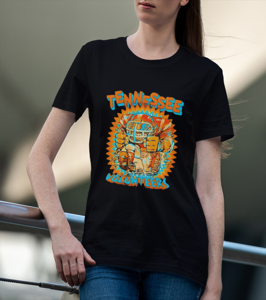 Tennessee Volunteers Football Player Breaking Chains Dynamic Orange Blue T-Shirt