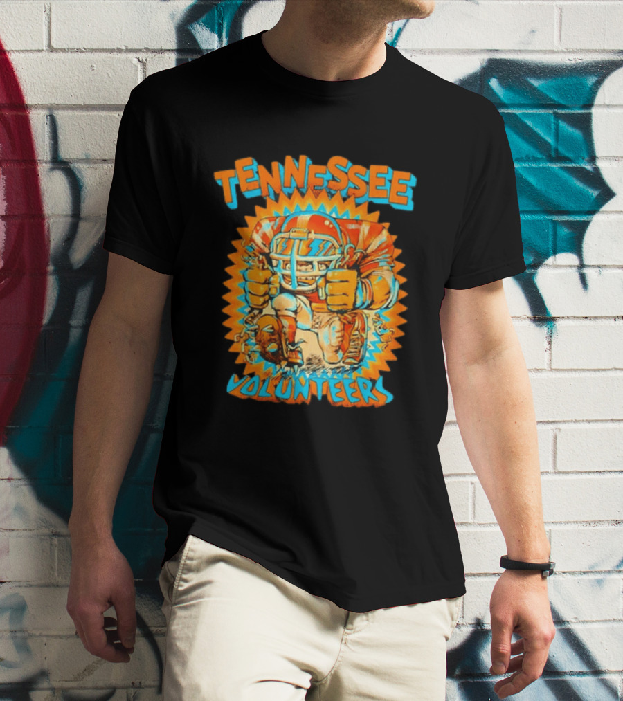 Tennessee Volunteers Football Player Breaking Chains Dynamic Orange Blue T-Shirt
