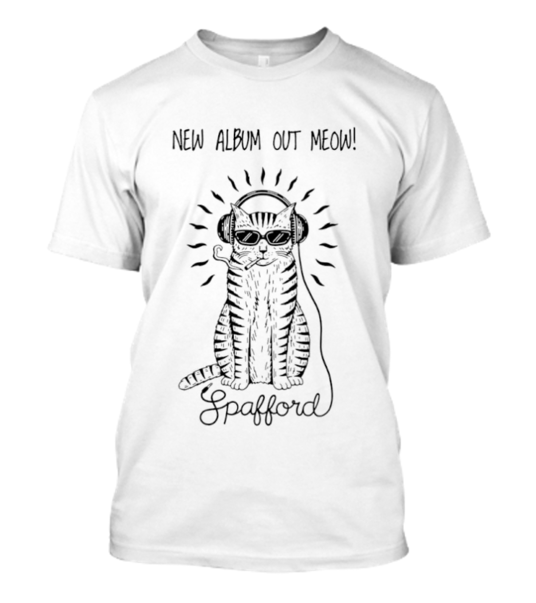 Spafford New Album Release Meow Cat Wearing Headphones T-Shirt