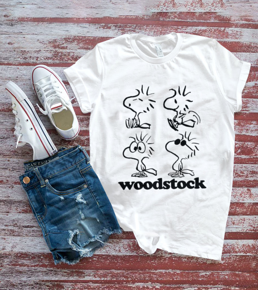 Woodstock Sitting Dancing Staring Wearing Sunglasses Peanuts Comic T-Shirt