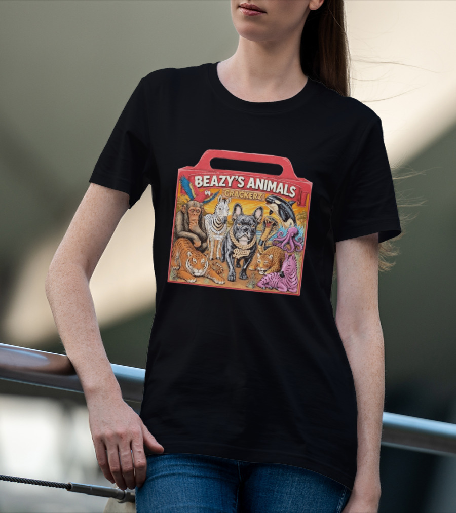 Beazy's Animals Crackerz French Bulldog Tiger Zebra Monkey Parrot Octopus T-Shirt