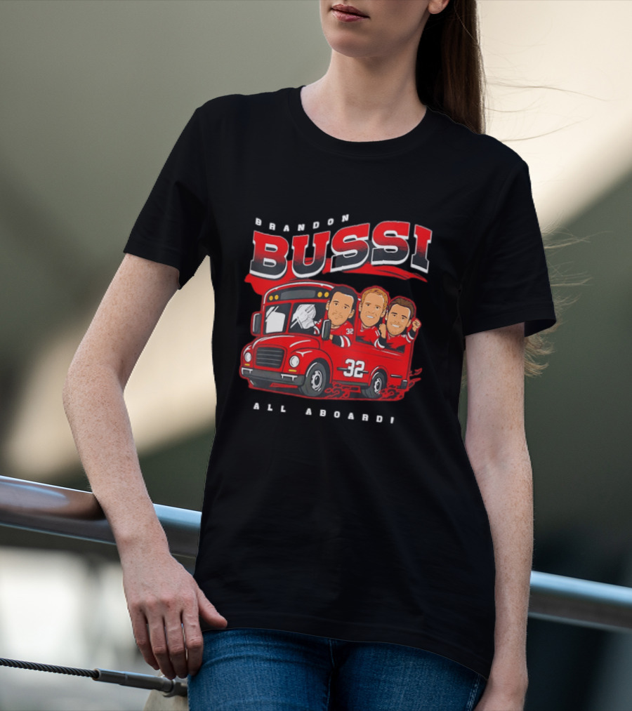 Brandon Bussi All Aboard 32 Boston Bruins Bus T-Shirt