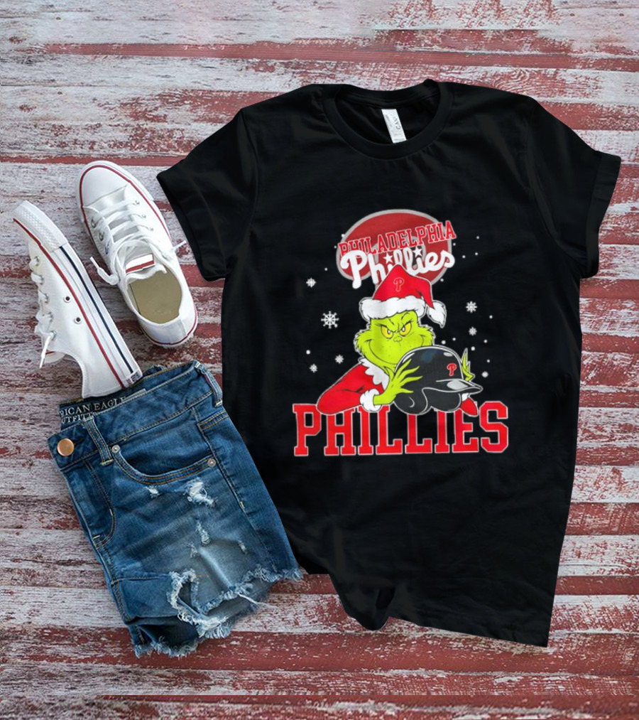Philadelphia Phillies Grinch Hug Christmas Baseball Helmet T-Shirt