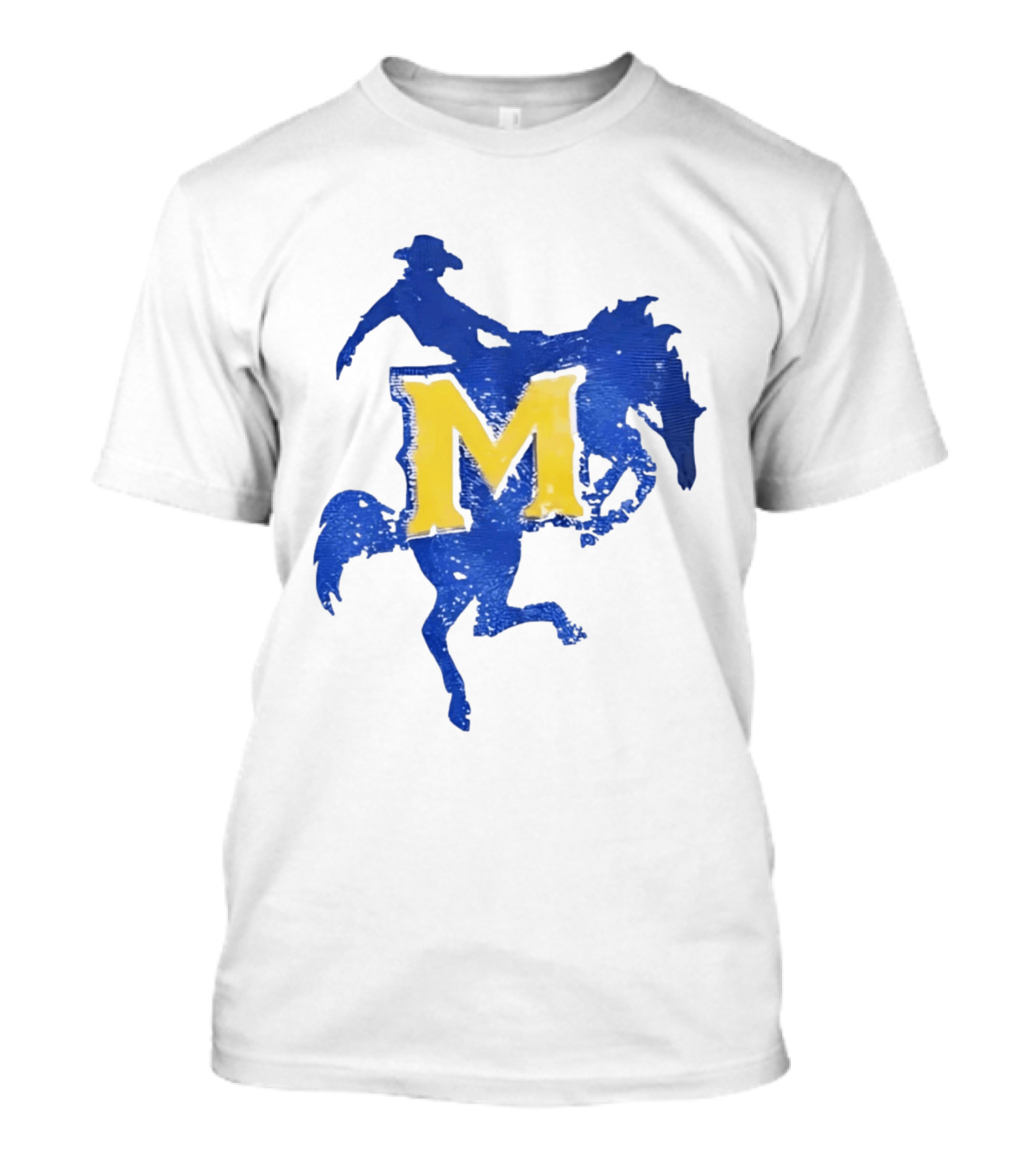 McNeese State University Cowboy M Letter Blue And Yellow T-Shirt
