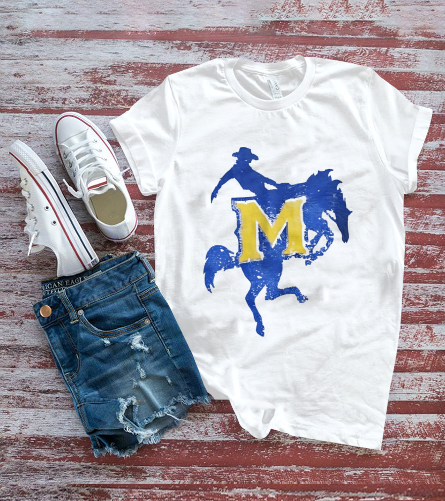 McNeese State University Cowboy M Letter Blue And Yellow T-Shirt