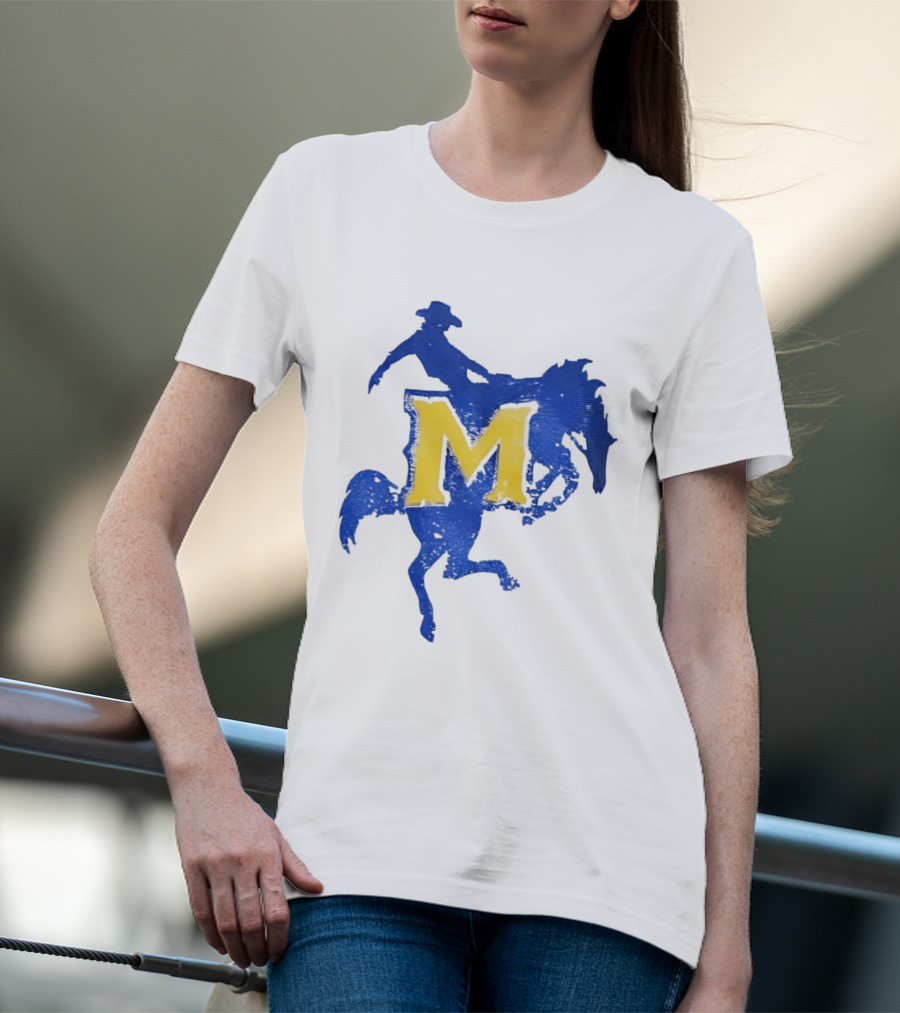 McNeese State University Cowboy M Letter Blue And Yellow T-Shirt