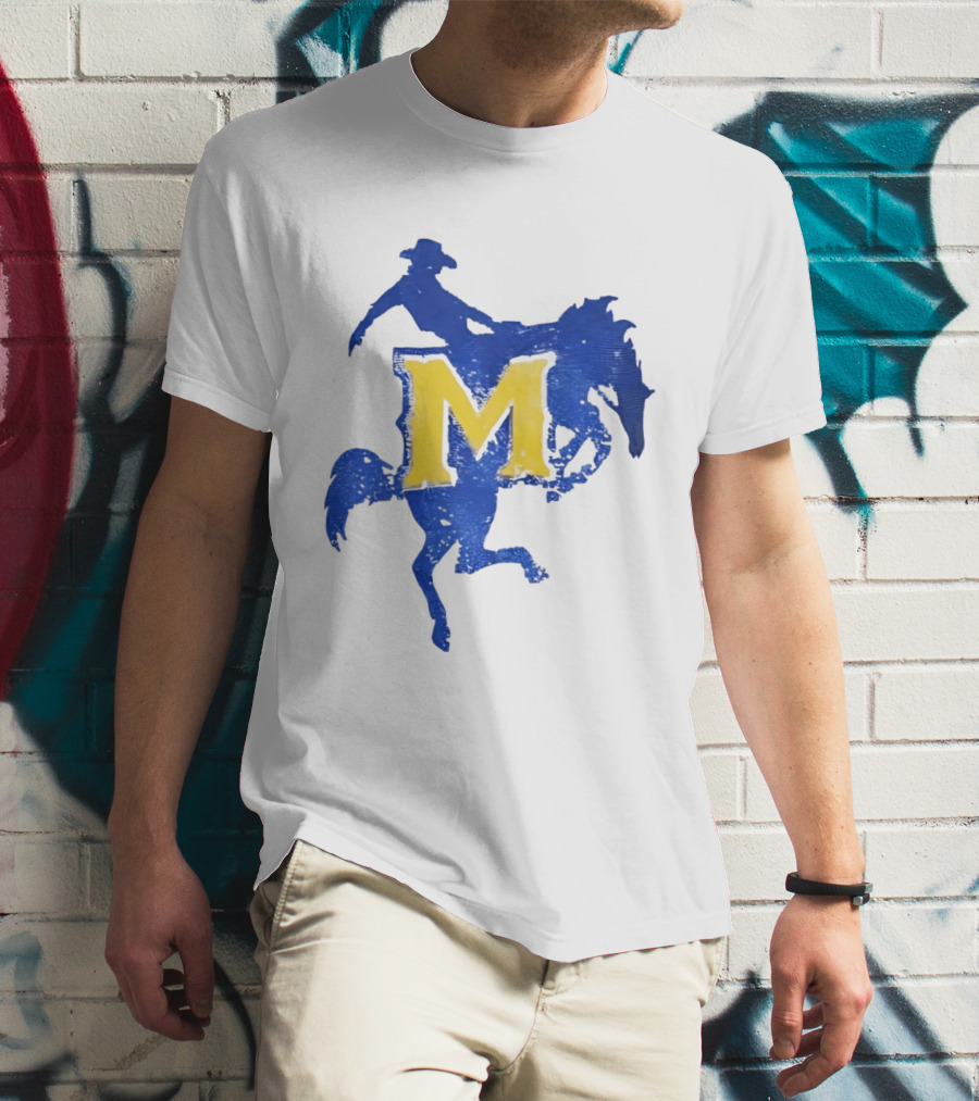 McNeese State University Cowboy M Letter Blue And Yellow T-Shirt