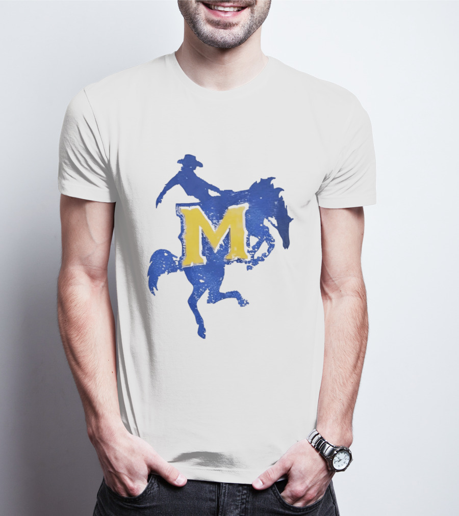 McNeese State University Cowboy M Letter Blue And Yellow T-Shirt