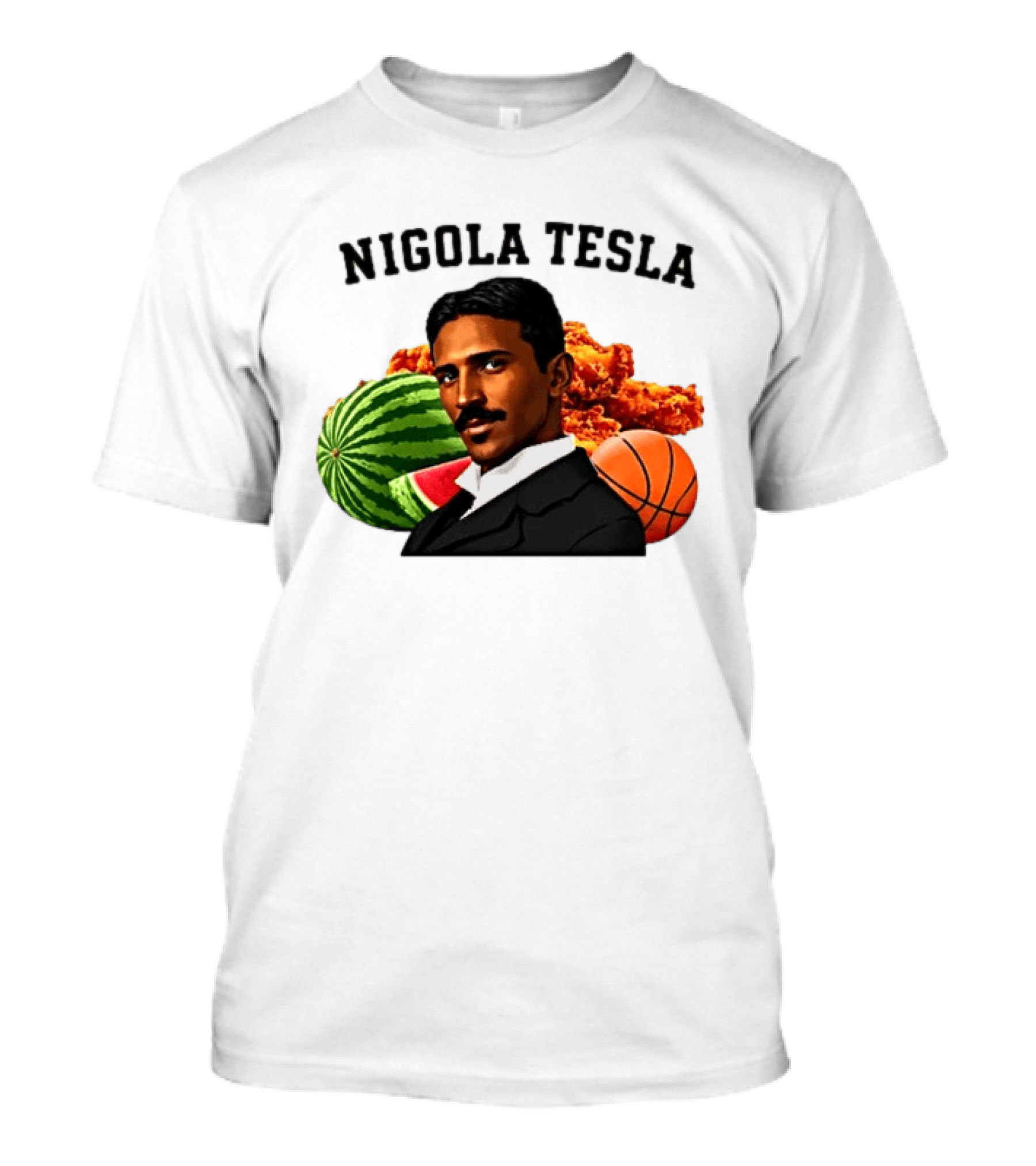 Nigola Tesla Watermelon Fried Chicken Basketball Fusion T-Shirt