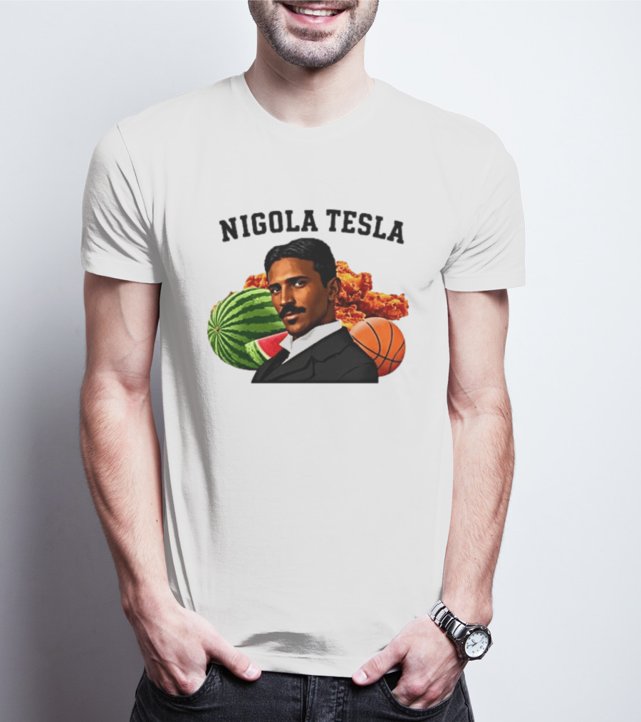 Nigola Tesla Watermelon Fried Chicken Basketball Fusion T-Shirt