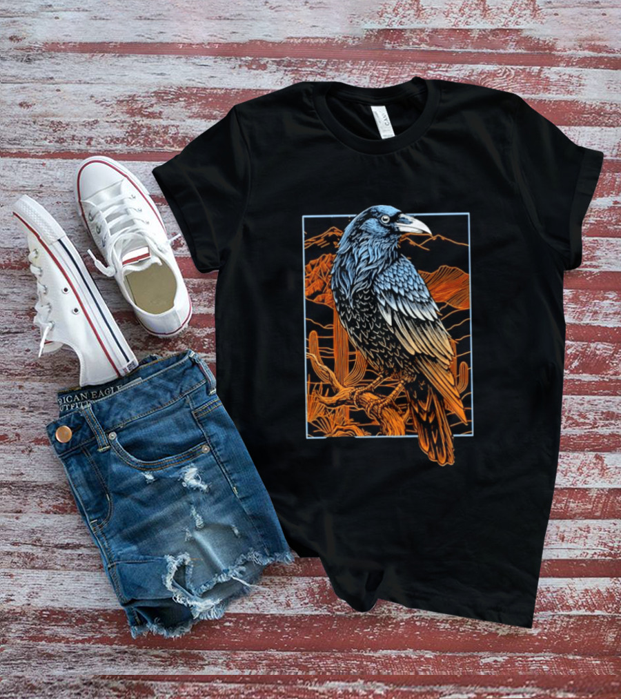 Raven In Southwest Desert Landscape Wildlife Nature Scene T-Shirt