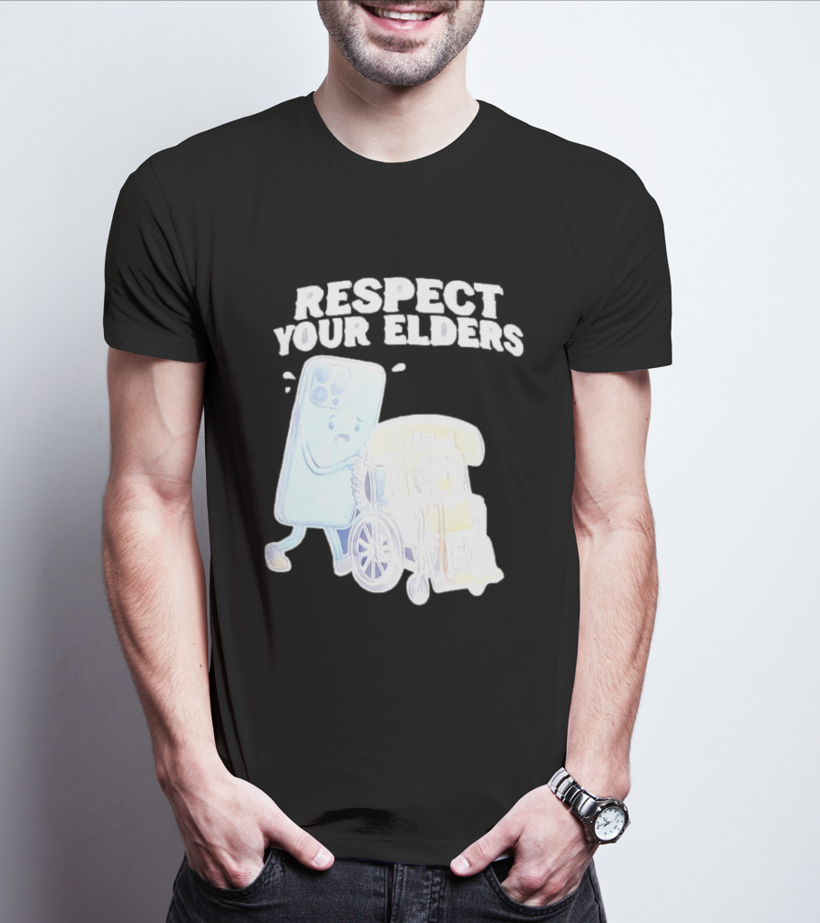 Respect Your Elders Smartphone And Vintage Telephone T-Shirt
