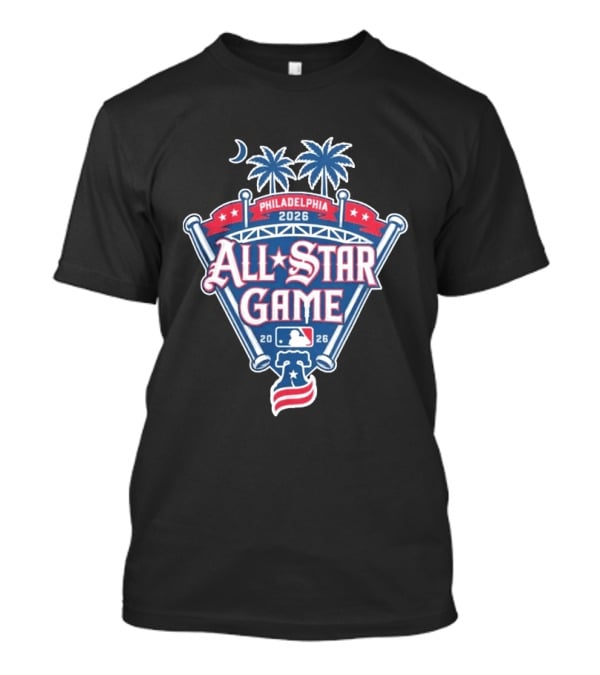 MLB All Star Game Philadelphia 2026 Palm Trees Baseball Bat Logo Night Skyline T-Shirt
