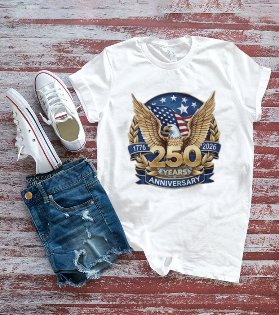 USA 1776 2026 250 Years Anniversary Emblem With Bald Eagle And American Flag T-Shirt