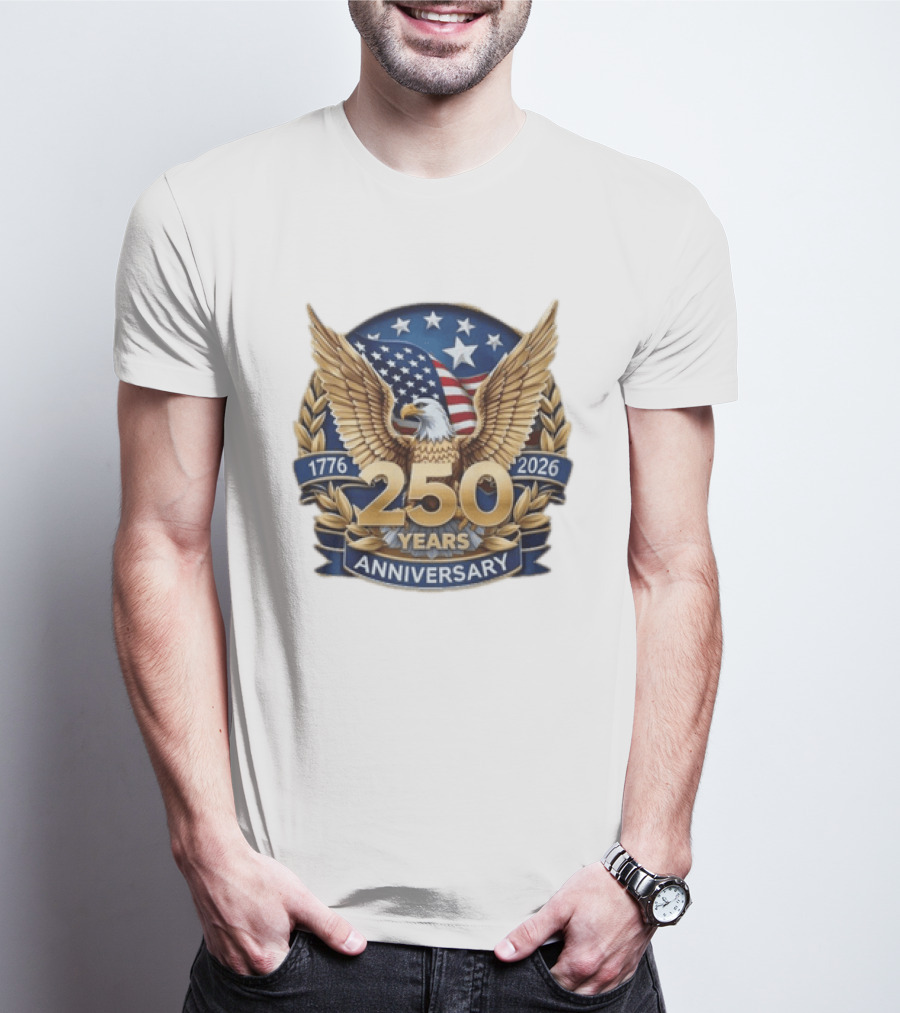 USA 1776 2026 250 Years Anniversary Emblem With Bald Eagle And American Flag T-Shirt