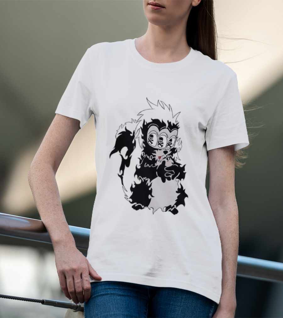 Three Eyed Skunk With Skull Eyes Surreal Creature T-Shirt
