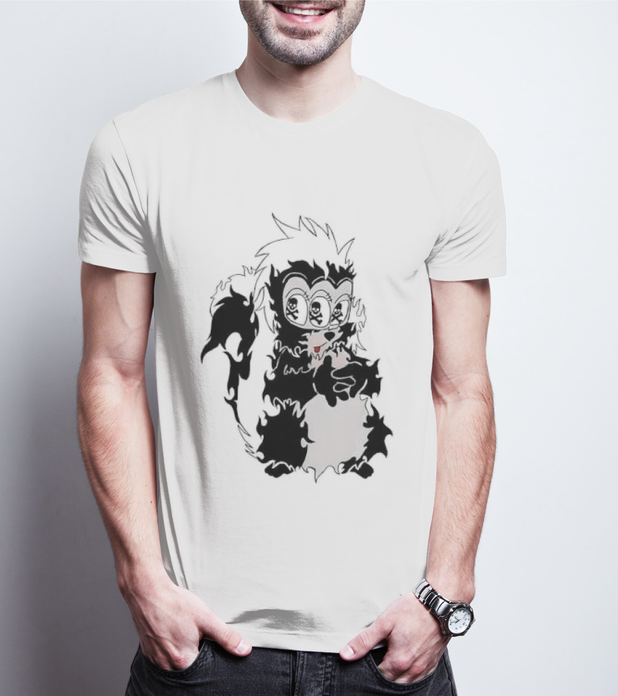 Three Eyed Skunk With Skull Eyes Surreal Creature T-Shirt