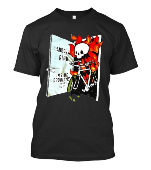 Andrew Bird Inside Problems Tour 2023 Flaming Skeleton On Bicycle T-Shirt