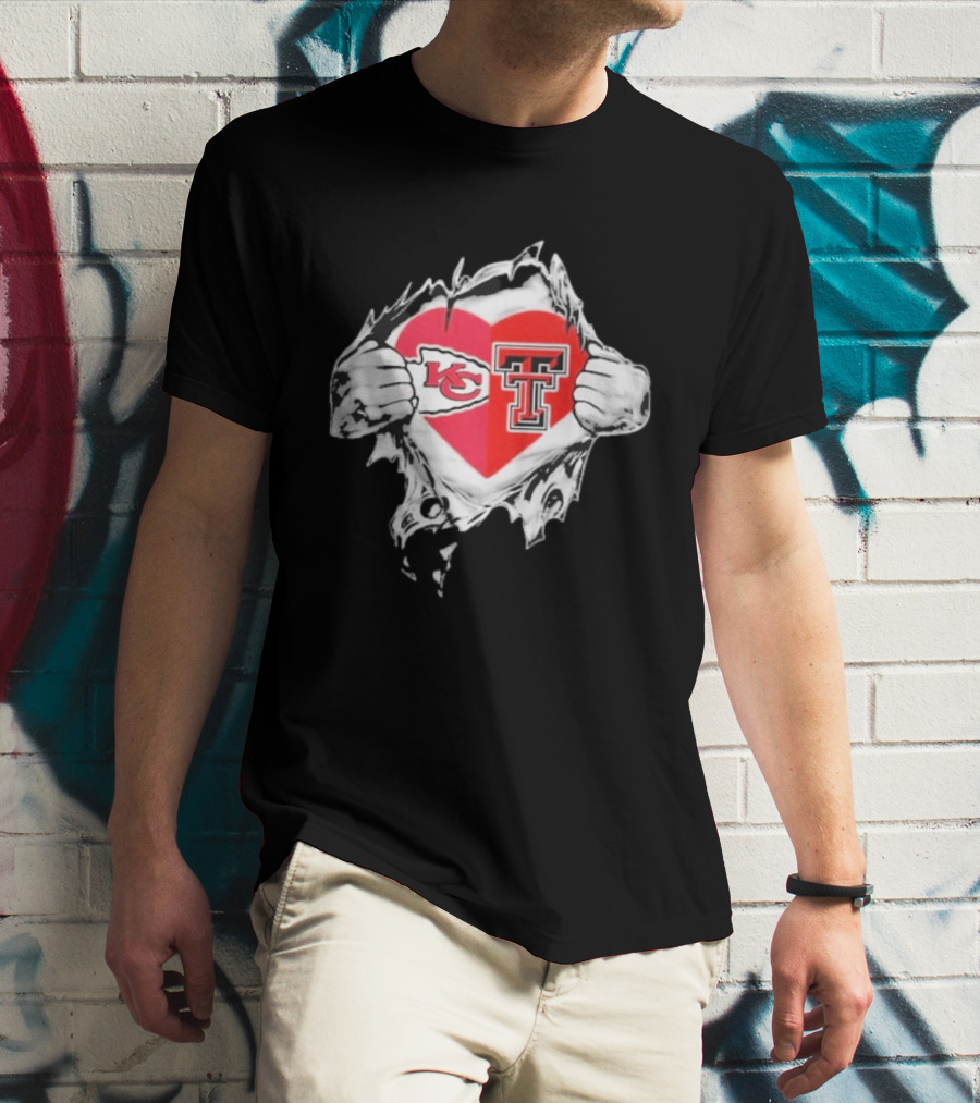 Chiefs Texas Tech Red Raiders Heart Emblem Torn Reveal T-Shirt