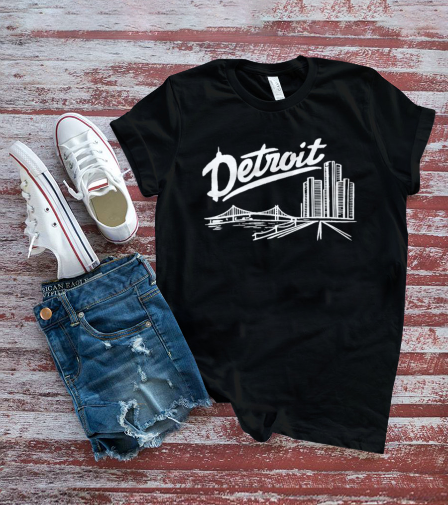 Detroit Skyline Renaissance Center Ambassador Bridge Cityscape T-Shirt