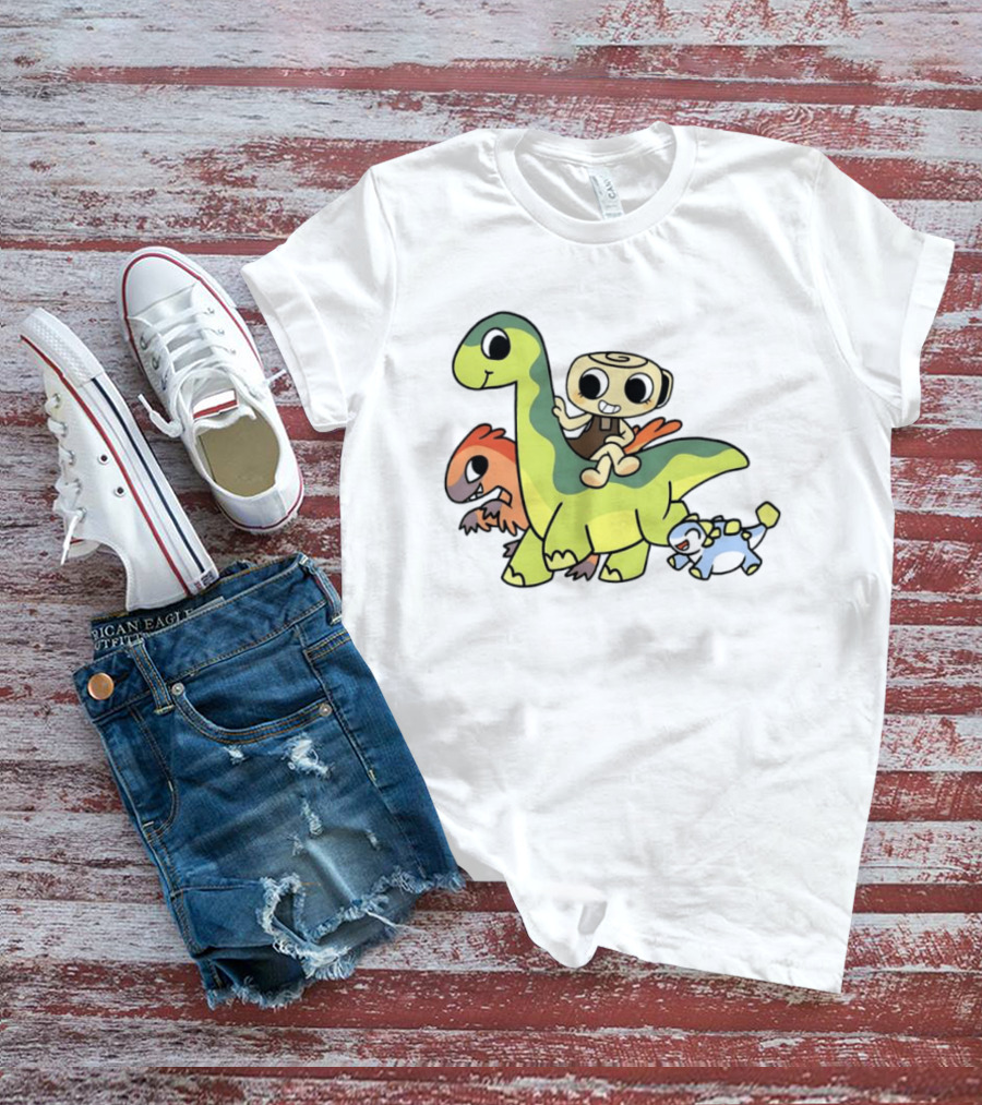 Cinnamon Roll Riding Dinosaurs Cute Cartoon Characters T-Shirt