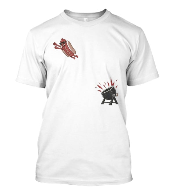 Hot Dog Jumping Into Grill Cartoon T-Shirt